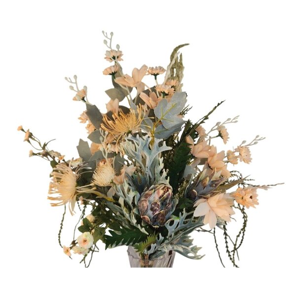 Silk Floral Arrangement Peach Beige Neutral Faux Bouquet 10 Stems Artificial Flo - Picture 1 of 16